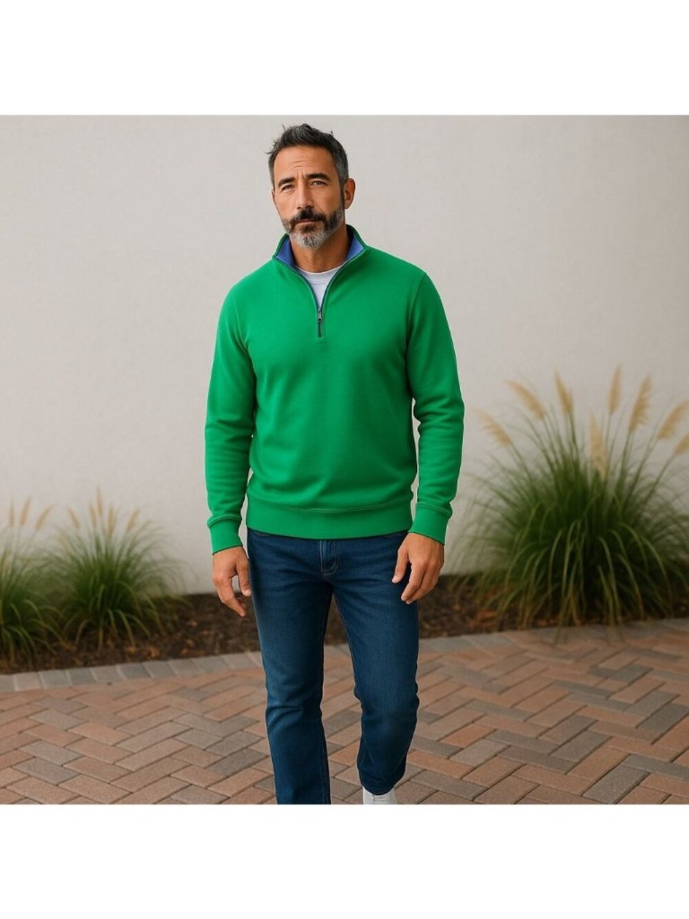 Bobby Jones Mens Green 1/4 Zip Pullover Sweater Large 100% Peruvian Pima Cotton